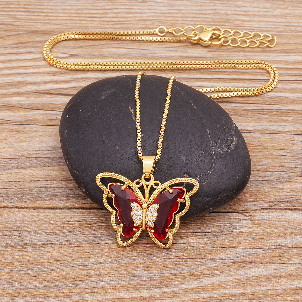 red butterfly necklace