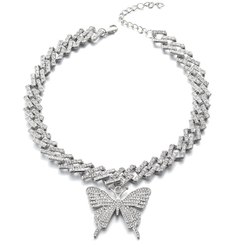 Rhinestone Butterfly Choker Necklace