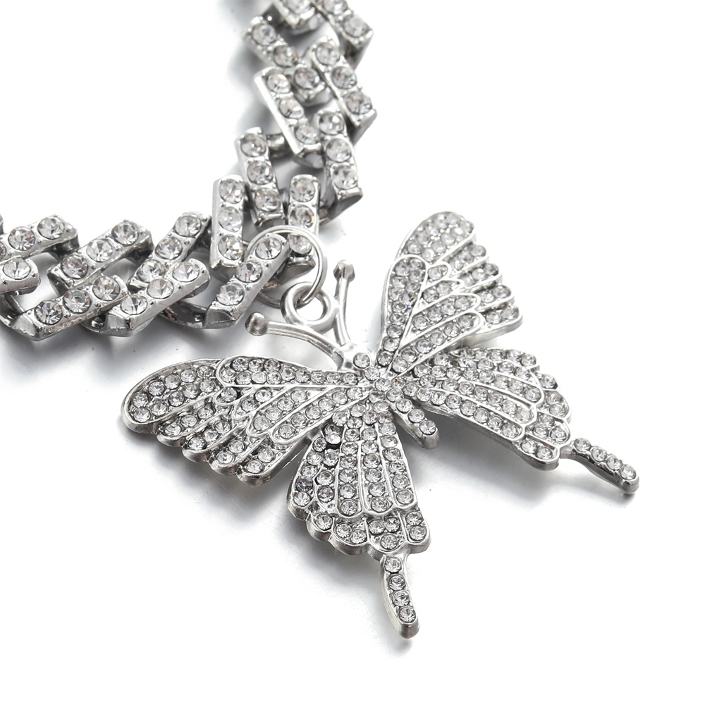 Layered Chain Rhinestone Butterfly Charm Necklace - Fame Accesso