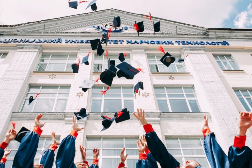 Graduation celebrating on high school