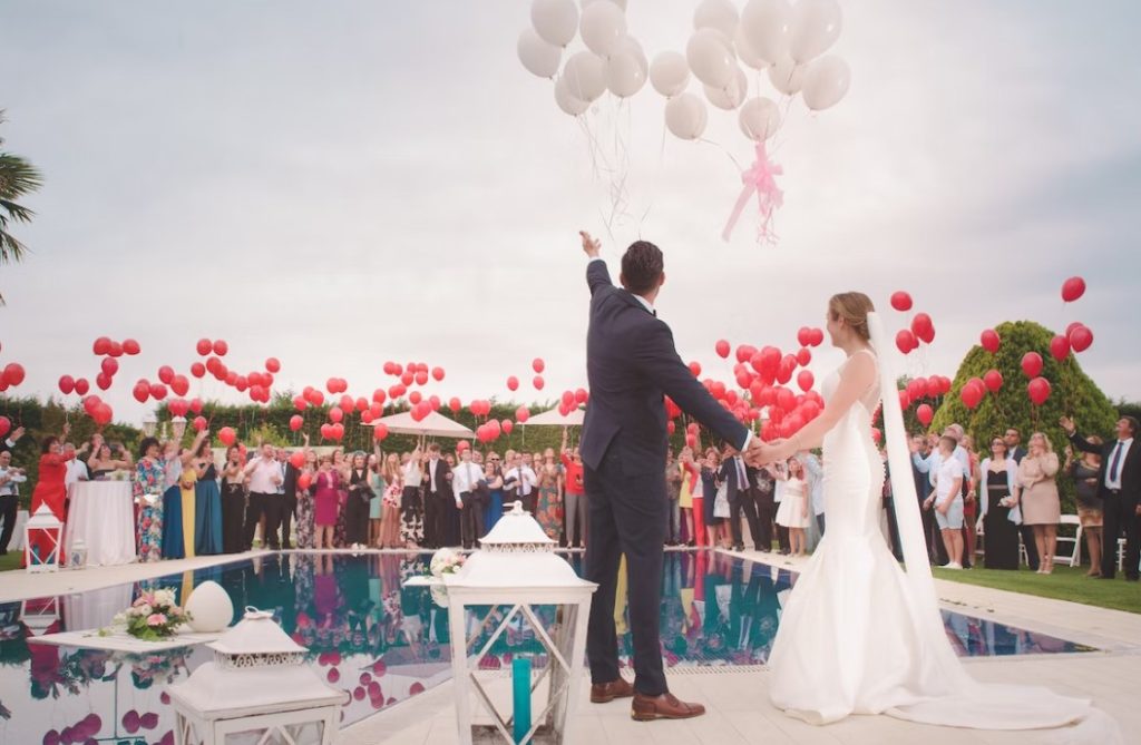 wedding celebrity near swimming pool