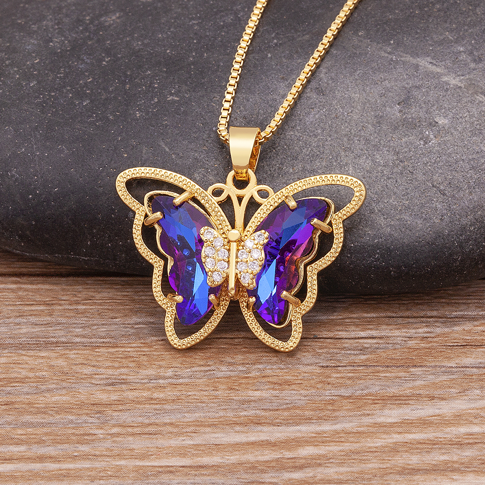 Crystal Zircon Butterfly Pendant