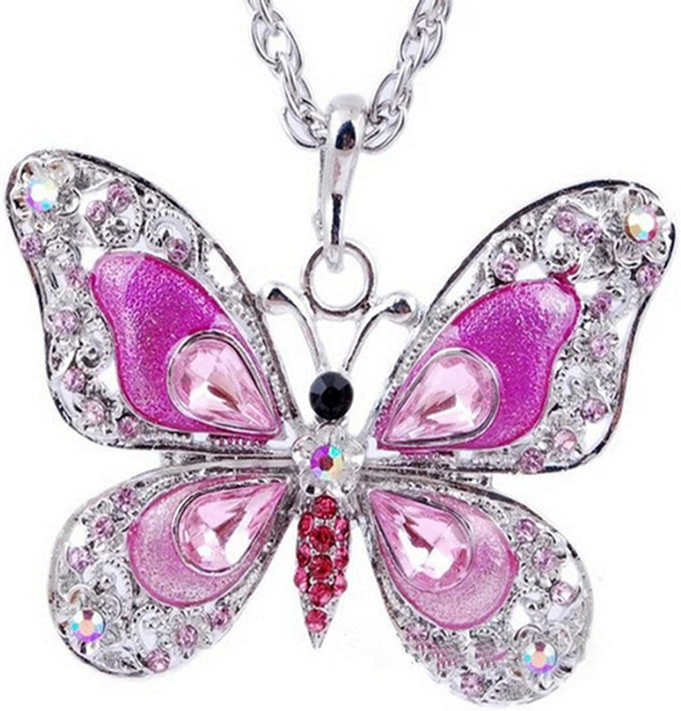 Pink Crystal Butterfly Pendant