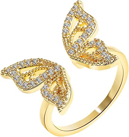 Cubic Zirconia Cute Butterfly Gold Rings for Women Girls