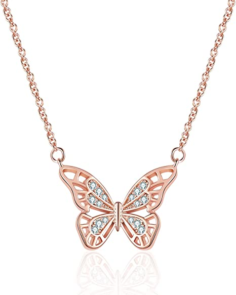 Cubic Zirconia 18K Real Gold Butterfly Necklace