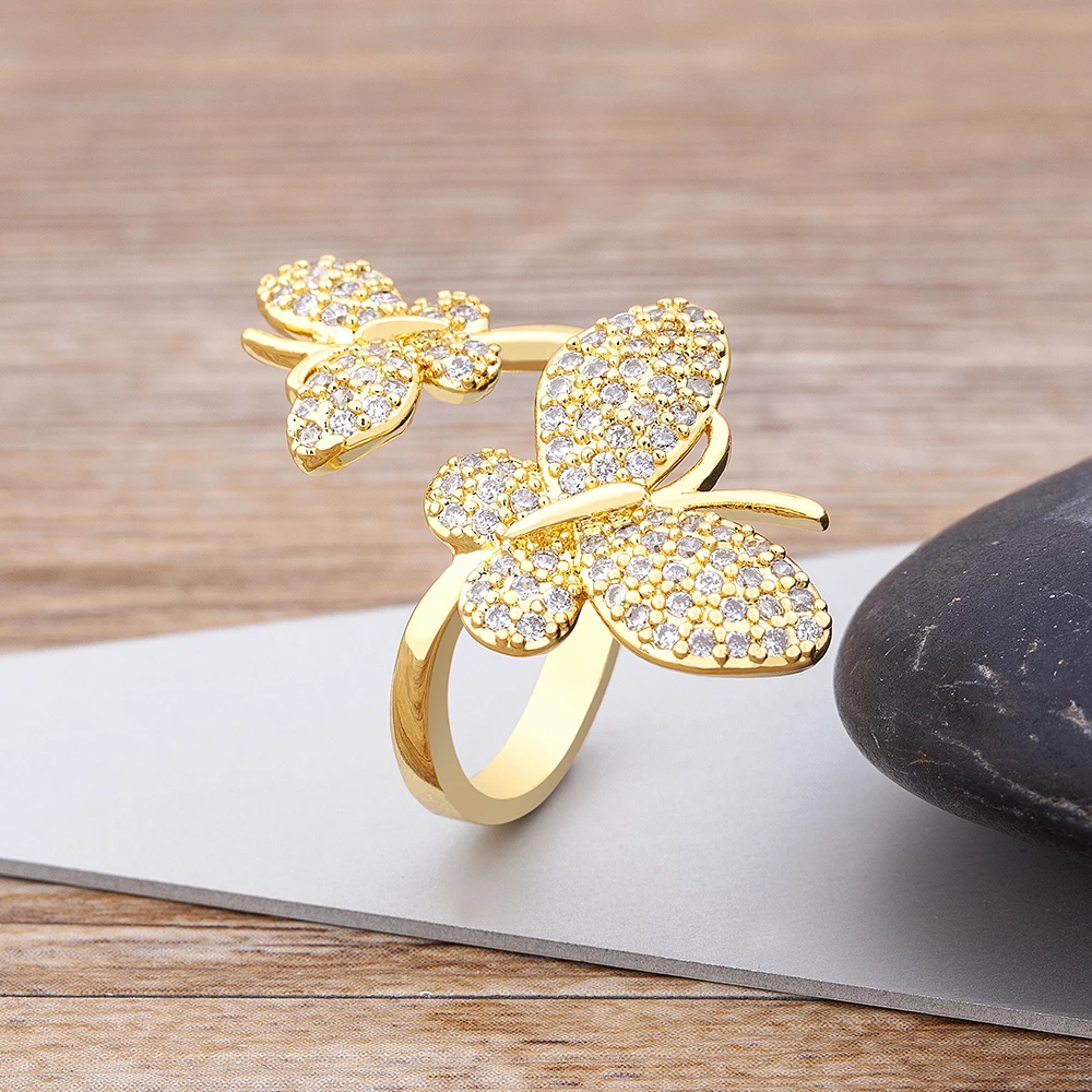 Yellow Gold Cubic Zirconia Cz Butterfly Band Ring