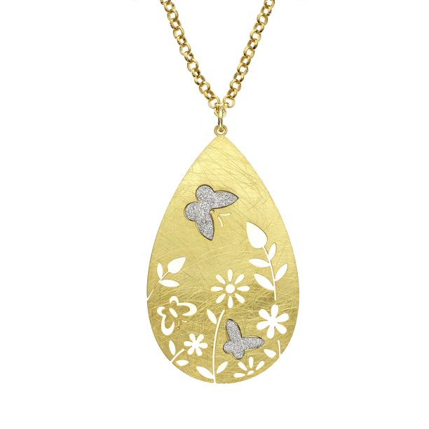 Gold-Tone and Crystal Teardrop Butterfly Pendant Necklace