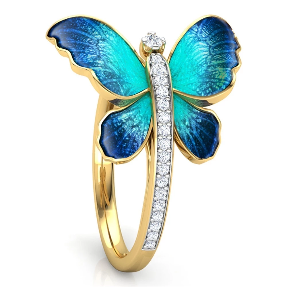 Butterfly Design Ring Crystal with Enamel