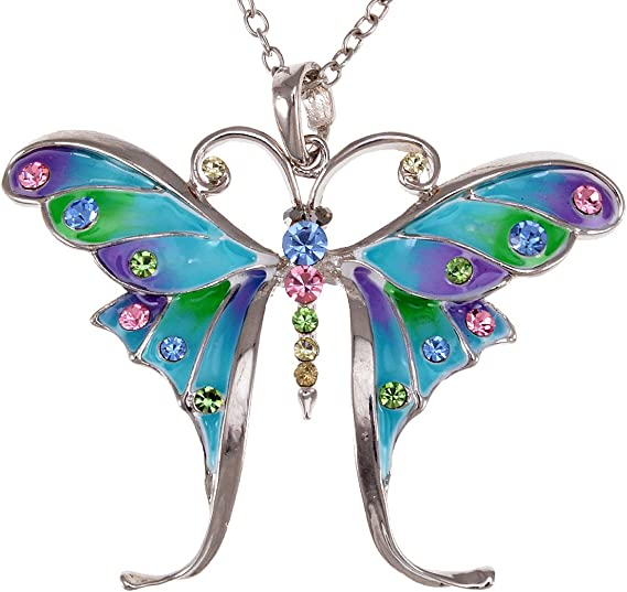 Enamel Swarovski Crystal Elements Butterfly Pendant Necklace