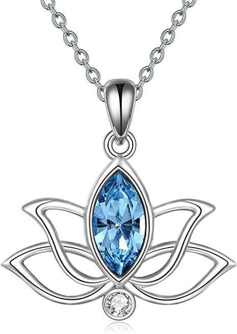 Sterling Silver Lotus Flower Crystal Necklace for Women