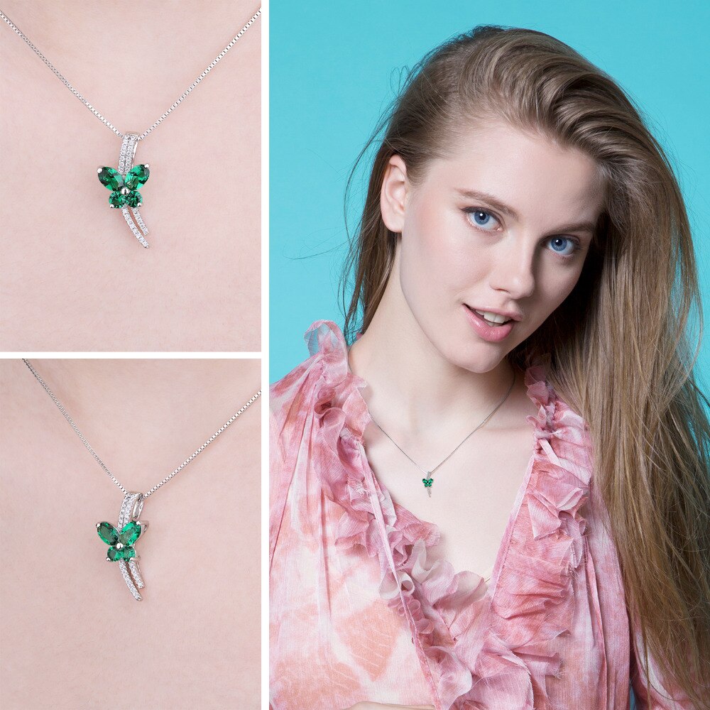 Emerald Butterfly Necklace with 18 Inch Chain