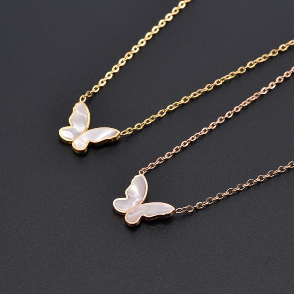 Mother of Pearl Butterfly Necklace gold and rose color
