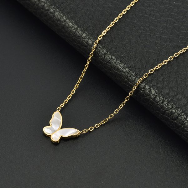 Mother of Pearl Butterfly Necklace gold color