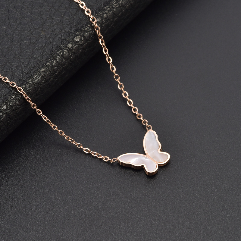 Mother of Pearl Butterfly Necklace Rose gold color