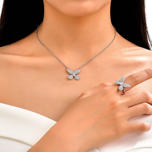 White Gold Sapphire Butterfly Necklace