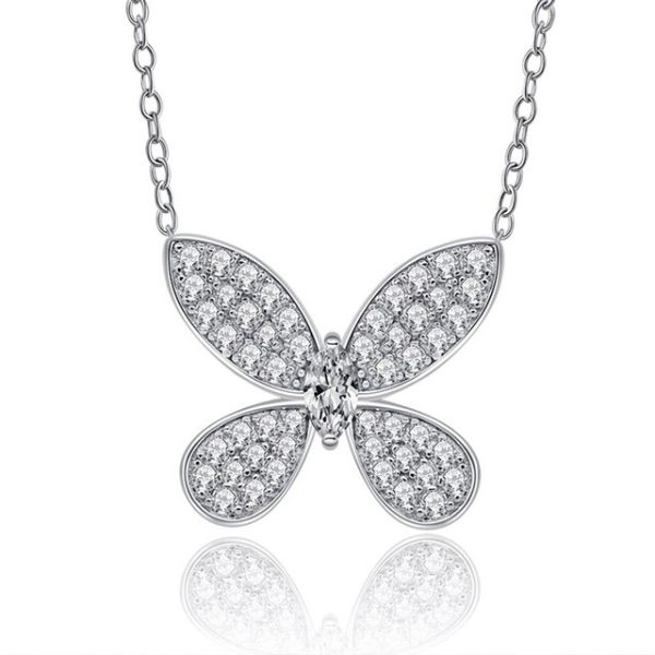 White Gold Sapphire Butterfly Pendant Necklaces