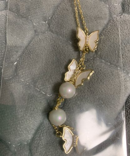 316L Stainless Steel Inlaid White Seashell Butterfly Pearl Necklace 16 Inch Chain photo review